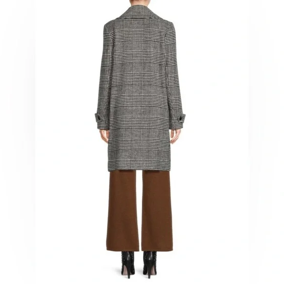Elie Tahari / Wool Blend Black White Houndstooth plaiddouble breasted coat XS